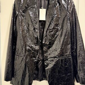 Helmut Lang Shiny Black Crinkled Blazer